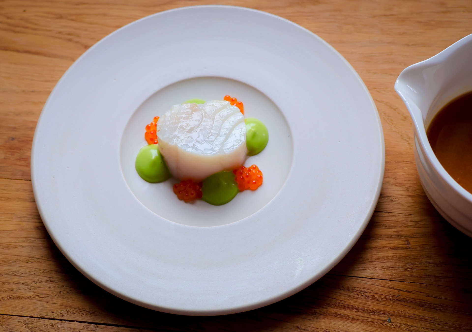 Sous vide cod fish, sea weed emulsion, trout egg